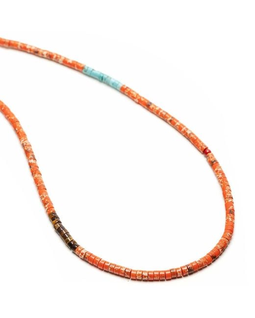 Nialaya Orange Jasper Heishi Necklace for men