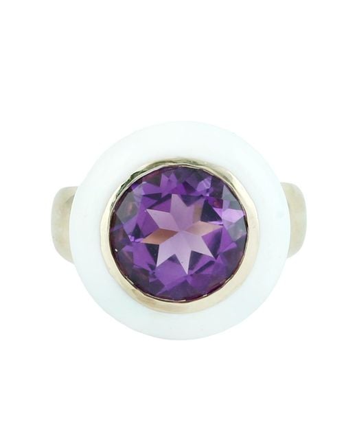 Artisan Purple 14K Enamel & Amethyst Halo Cocktail Ring
