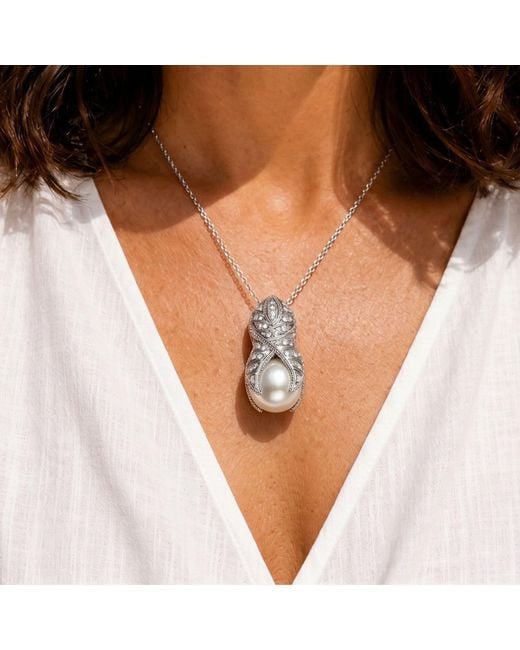 Daneila Léon White Sterling Freshwater Pearl, Sapphires & Diamonds Pendant