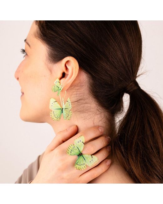 Oana Savu Green Mint Silk Butterfly Earrings Pastel Fairy Earrings