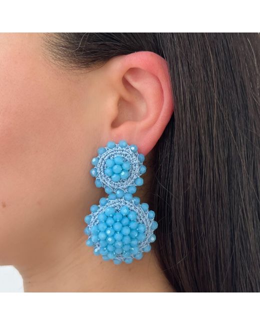 PINAR OZEVLAT Blue Sunflower Drop Earrings Sky