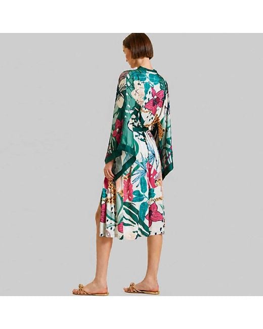 LOVEIST STORE Blue Del Rey Tropical Leopard Silky Satin Printed Kimono