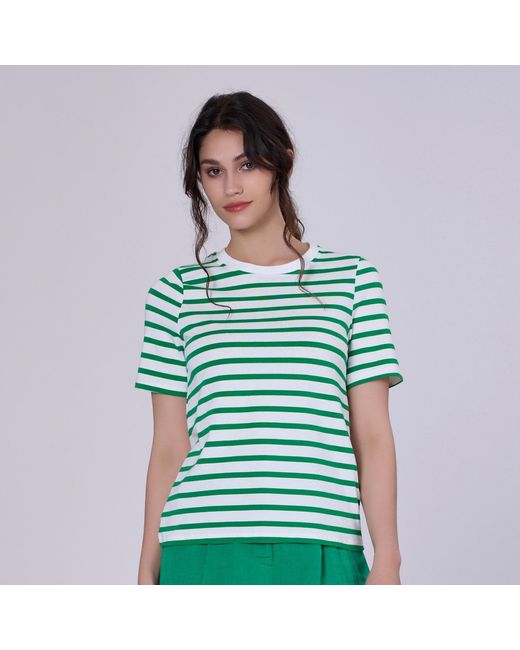Smart and Joy Green Stripes Cotton T-Shirt