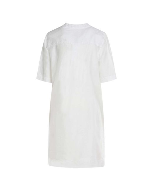 Haris Cotton White Linen Dress With Notched Neckline