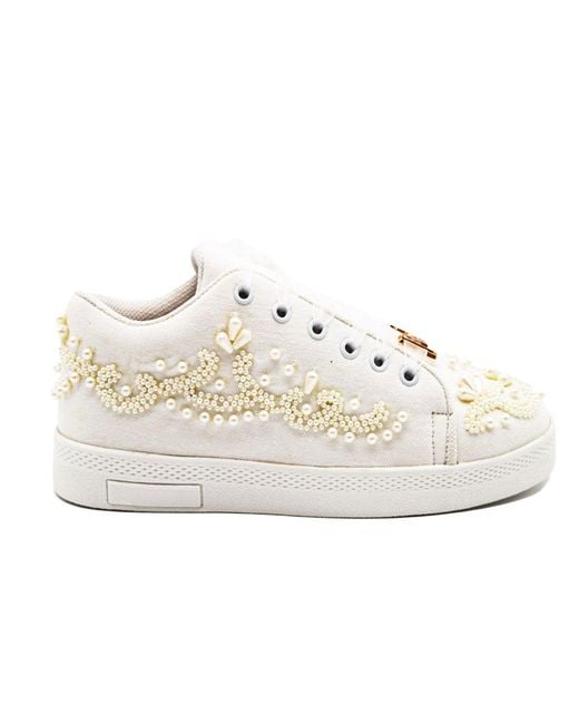 Rettrose White Eloise Luxury Canvas Handmade Embellished Tennis Shoe