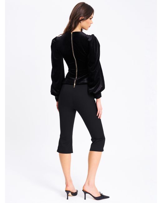 Miss Circle New York Black Krista Velvet Lantern Sleeve Top With Crystal Bow