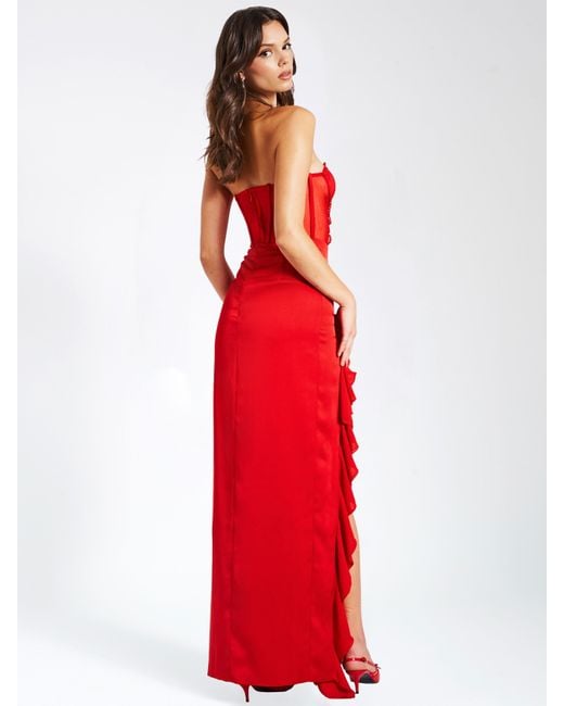 Miss Circle New York Red Talia Satin Lace Corset Maxi Dress