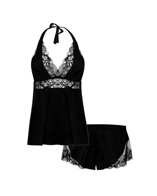 Oh!Zuza Black Satin Pajama Set With Lace