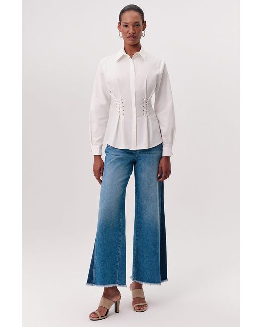 Exquise White Miya Shirt Collar Eyelet Detail Fitted Shirt