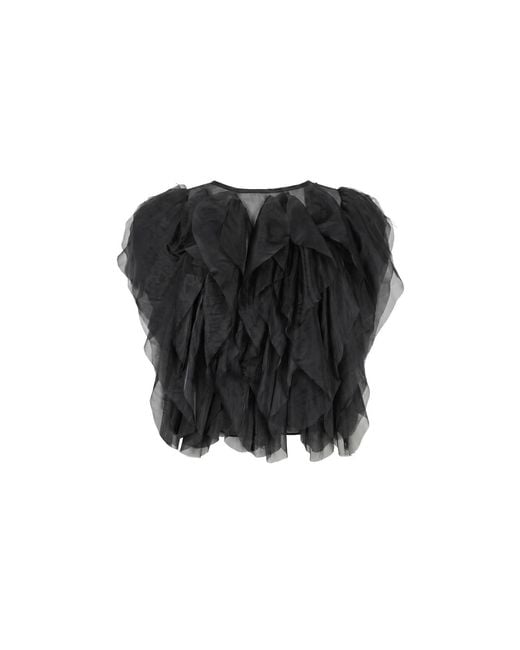 Modenaire Black Sheer Tulle Top With Flowing Cascading Ruffles