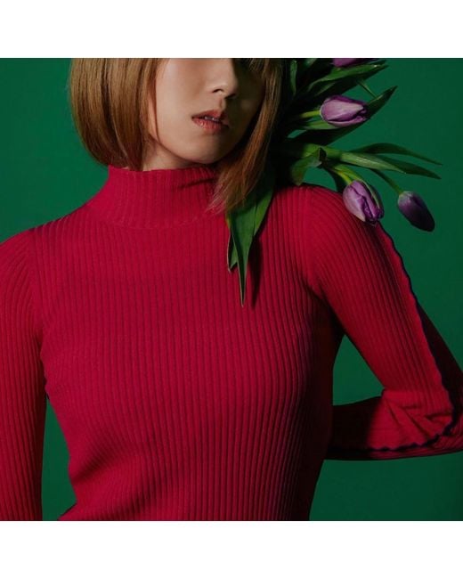 Arto. Pink Two Tones Ribs Mock Neck Top