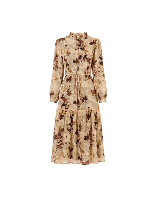 John Abgin Natural Chiffon Ruffle Tiered Midi Dress