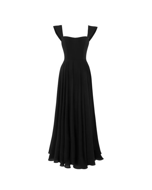 Lily Phellera Black Apex Maxi Dress With Sailor Collar Straps And Open Back In Midnight