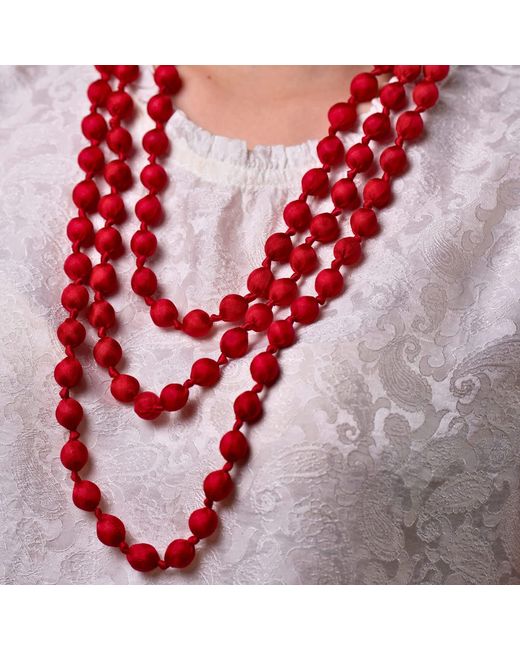 Silk and Bears Red Crimson Hand-Knotted Silk Bead Necklace – Triple Strand