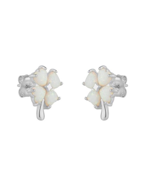 Spero London Metallic Opal Four Leaves Clover Sterling Stud Earring