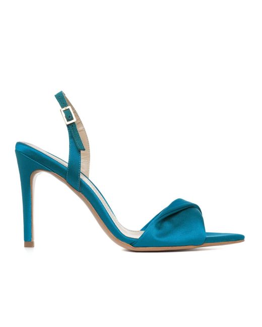 Ginissima Blue Cleo Satin Sandals, Pointed Toe, -Petrol
