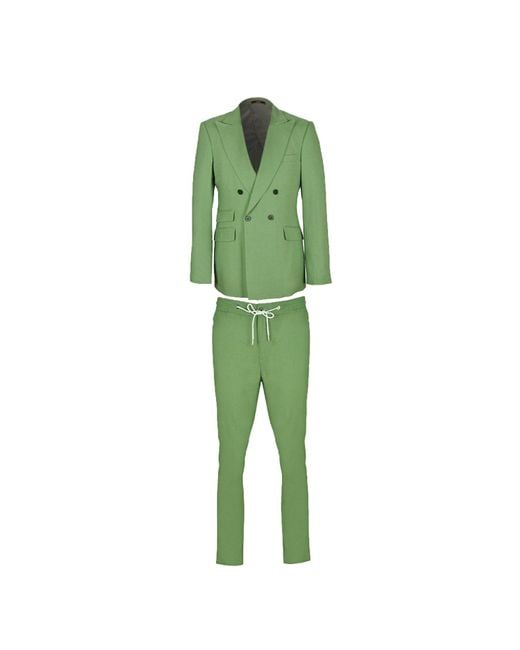 DAVID WEJ Green Hugo Linen Double Breasted Suit for men