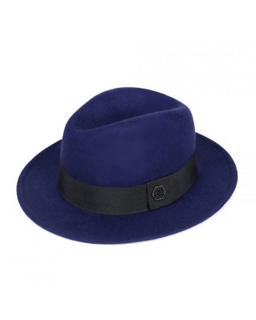 DAVID WEJ Blue Wool Fedora Hat – for men