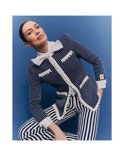 The Extreme Collection Blue Knit Jacket With Scalloped Finishes