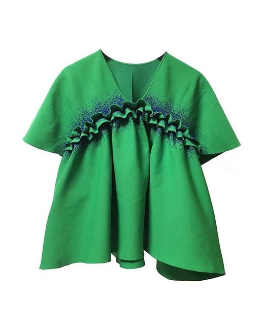 Arto. Green Flared Ruffles Short Sleeve Top