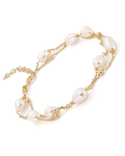 Ebru Jewelry Metallic Pearl Stone Chain Dainty Bracelet