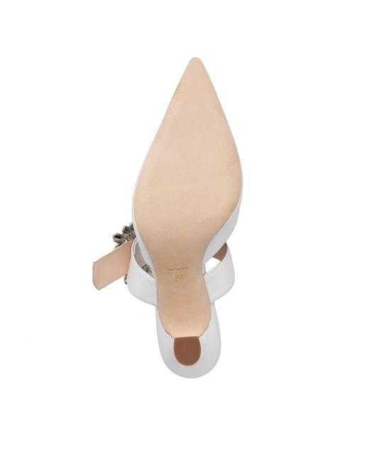 Beautiisoles by Robyn Shreiber Made in Italy White Georgina Pearlized Leather Mule Elegant & Sexy With Jewels Wedding Bridal For Evening Wear