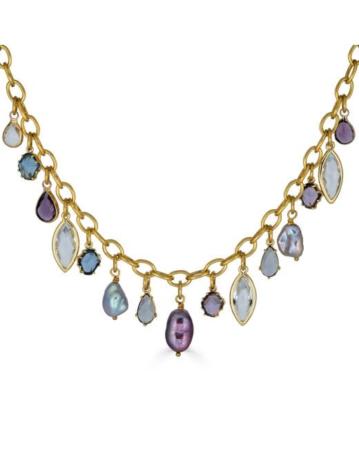 Loni Paul Jewelry Metallic Colorful Gemstone & Pearl Charm Necklace