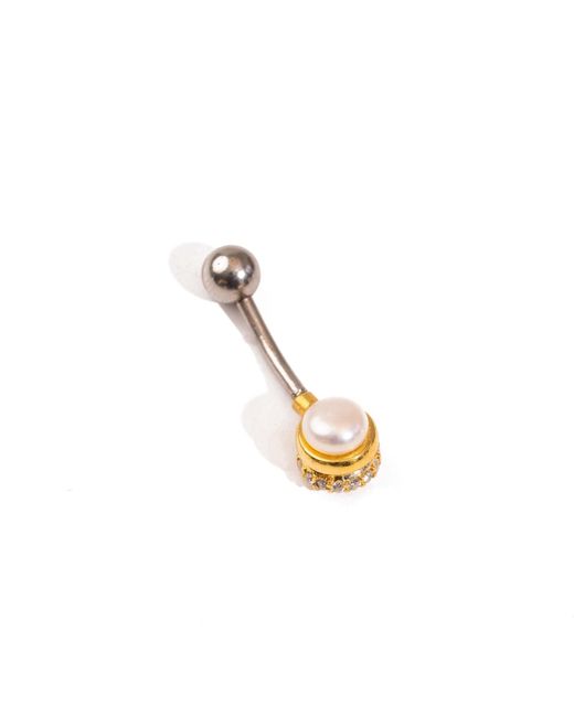 Ebru Jewelry Metallic Royal Pearl & Diamond Sterling Plated Piercing