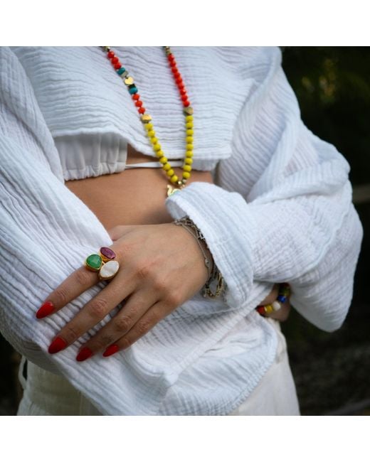 Ebru Jewelry Multicolor Divine Earth Triple Adjustable Gemstone Ring