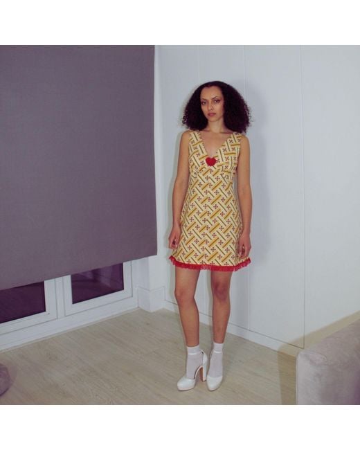 Couture to Your Door Yellow Geometric Babydoll Mod Aline Mini Dress