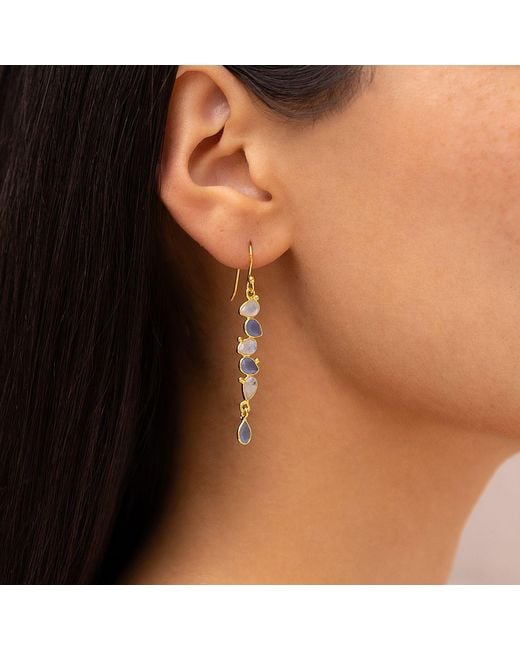 Isla Silver Metallic Moonstone & Chalcedony Drop Earrings
