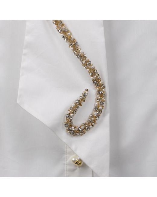 House of Laines London White Laines Couture Hand Embellished Crystal Snake Tie Shirt