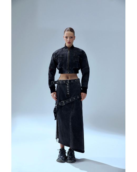Pcfg Black Your Itch Colorblocked Denim Skirt