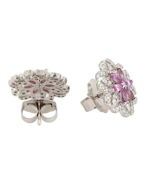 Artisan Pink Sapphire & Diamond Floral Stud Earrings