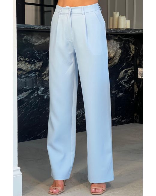 Girl In Mind Blue Jo Pleat Detail Tailored Trouser Sky
