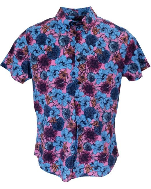 Lords of Harlech Blue Tim Hibiscus Garden Shirt In Pink for men