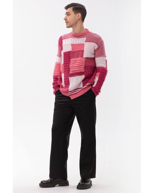 Maison Bogomil Pink Chunky Patchwork Sweater for men