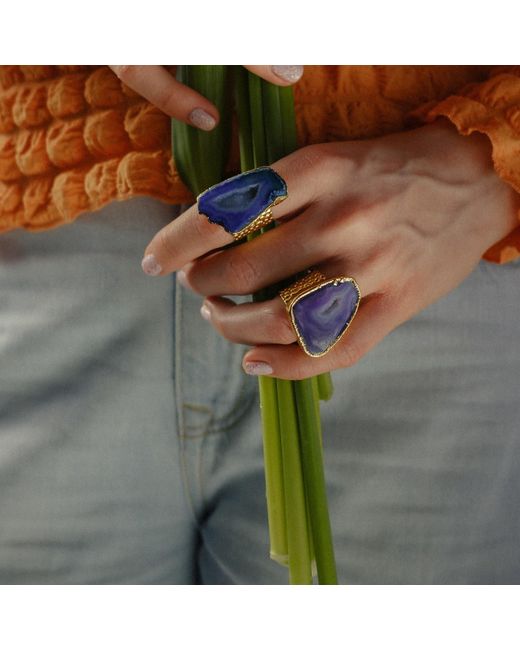 YAA YAA LONDON Cobalt Blue Mega Gemstone Gold Adjustable Ring