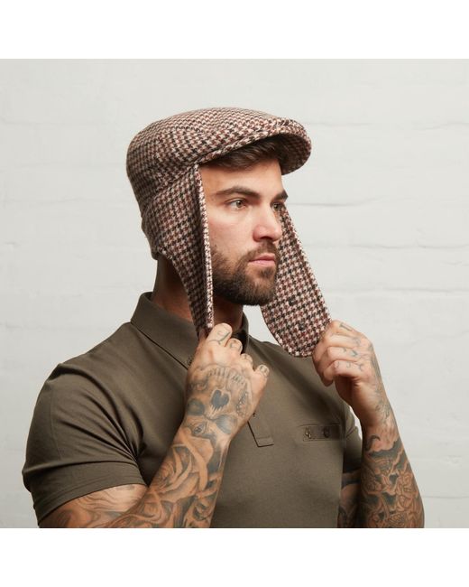 Dasmarca Hats Brown Logan Tweed Wool Checks Italian Cap With Earflaps Trapper for men