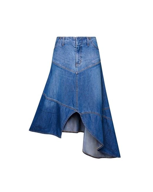 Love and Nostalgia Blue Little Wildflower Denim Midi Skirt