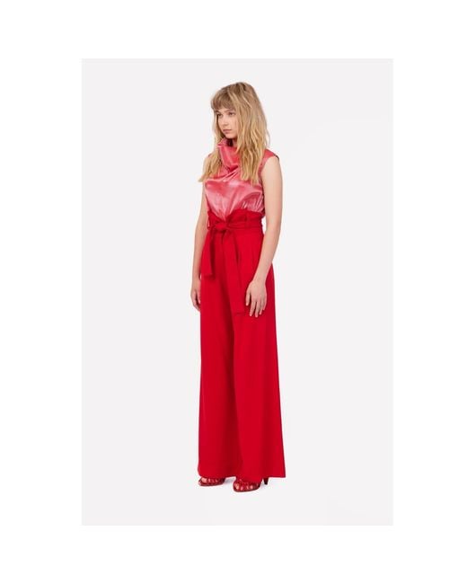 Julia Allert Red High Waist Long Wide Leg Trousers –