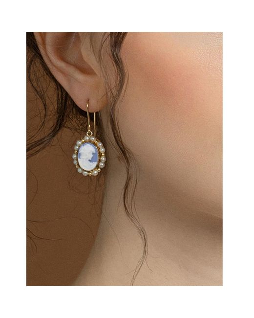 Vintouch Italy Little Lovelies Gold-plated Sky Blue Cameo Pearl Earrings