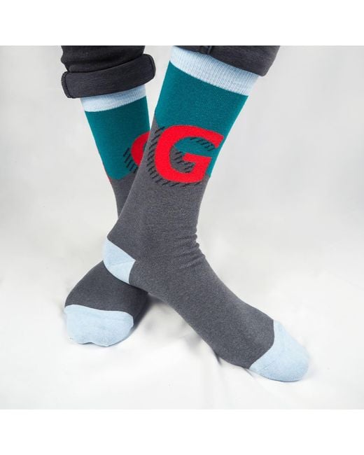 Peper Harow - Made in England Blue Alphabet Socks – G for men
