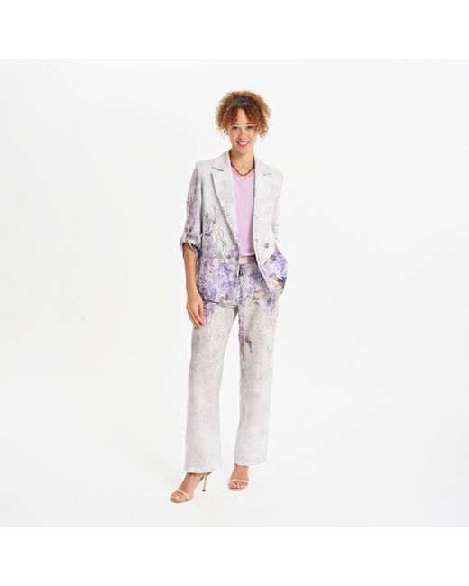 Lalipop Design Blue Abstract Floral Print Tailored Blazer Jacket