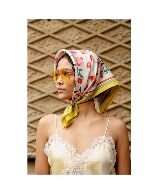 Jessie Zhao New York Pink Neutrals Limoncello Jardin Double Sided Silk Scarf