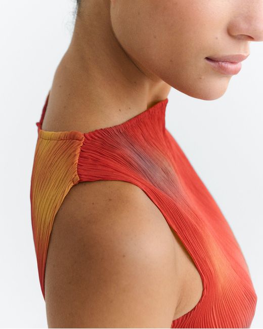 Thinking Mu Red Pleated Top Flowers Dora