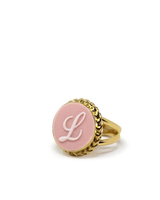 Vintouch Italy Gold Vermeil Pink Cameo Ring Initial L