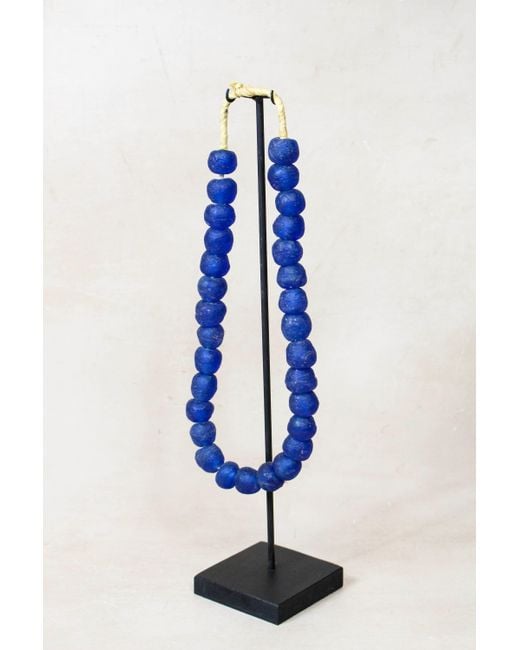 Botanical Boys Blue Ghana Glass Beads Necklace, Dark