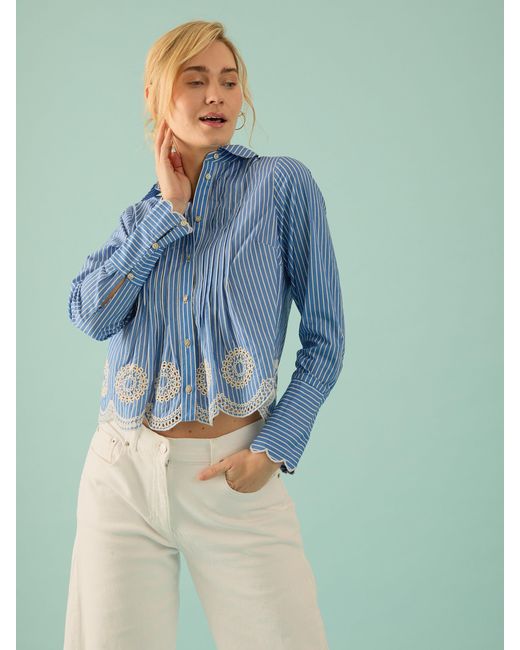 Rose & Nancy Blue Leonie Embroidery Hem Stripe Shirt