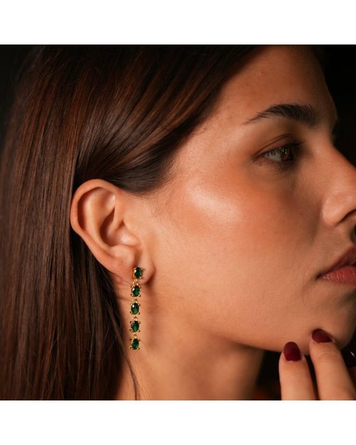 Ebru Jewelry Multicolor Drop Down Emerald Earrings